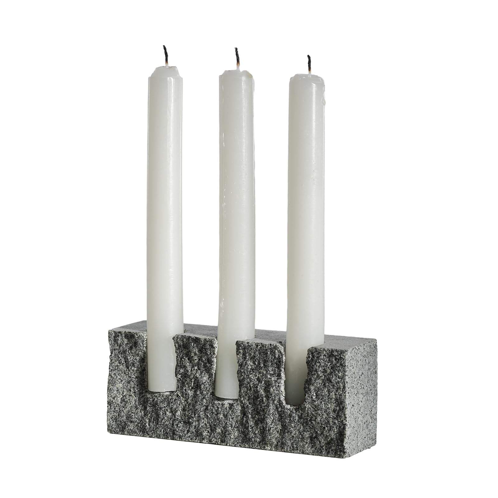 Bougeoir en marbre noir blanc Koville 3 trous pour bougie flambeau