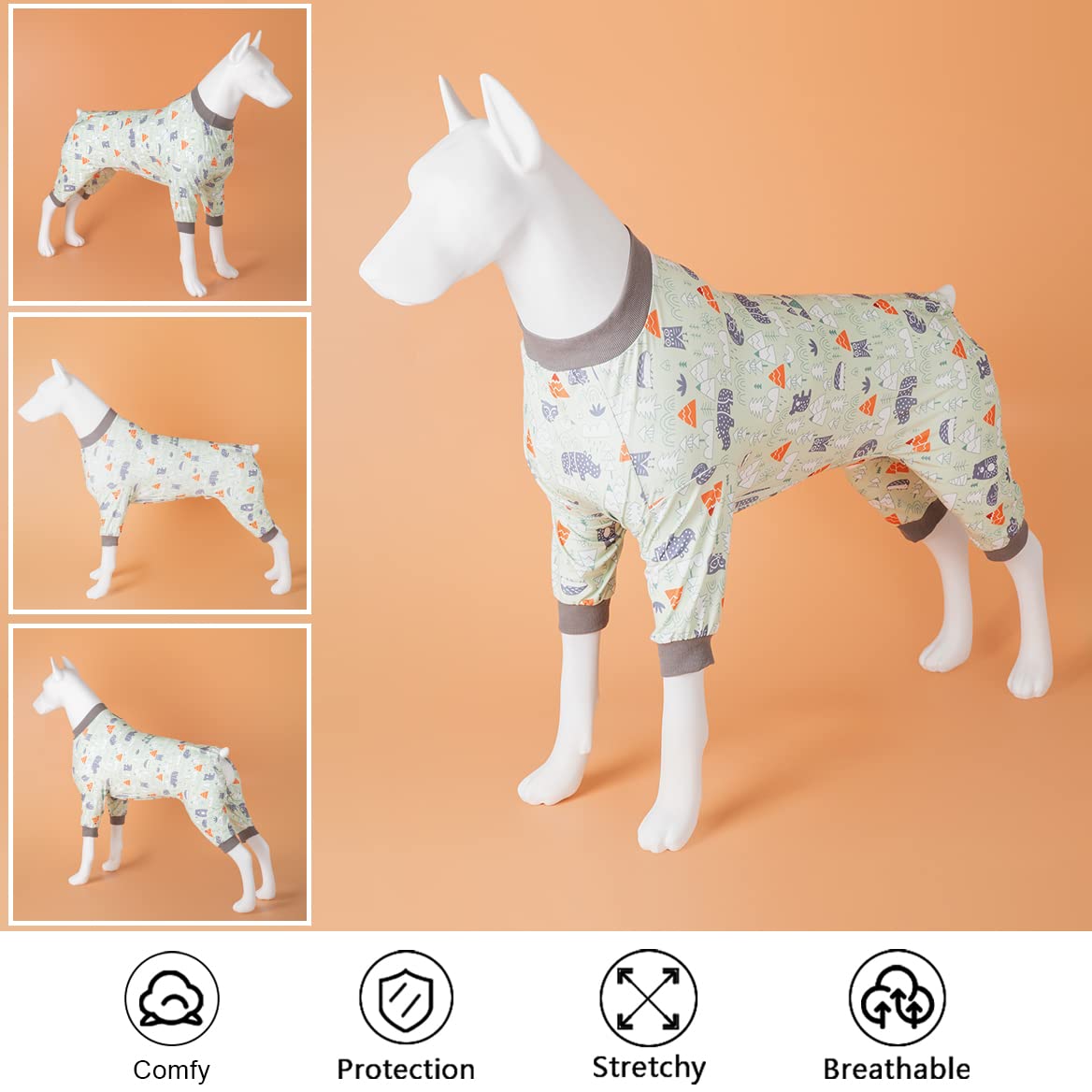 Hunde-Pyjama Für Große Rassen – Angstlindernder Schlafanzug Mit UV-Schutz (Pastell-Lemur-Druck, Einteiler)
