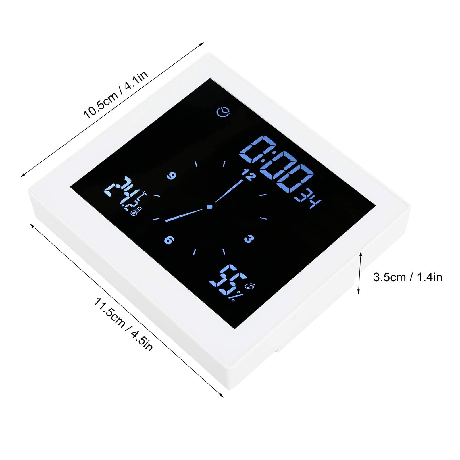 Ejoyous Reloj Pared con Termometro, Impermeable IP65 Reloj de Ducha Digital LCD Reloj de Ducha ℃ / ℉ Temperatura/Reloj de baño con función de Alarma y Temporizador de Cuenta atrás(Blanco)