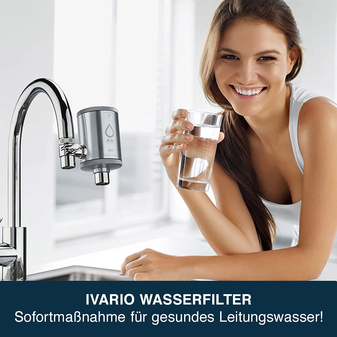 IVARIO x Alb-Wasserfilter für Wasserhahn | Für besseres Leitungswasser, bewährte Alb-Aktivkohle-Technologie, Trinkwasserfilter aus Edelstahl