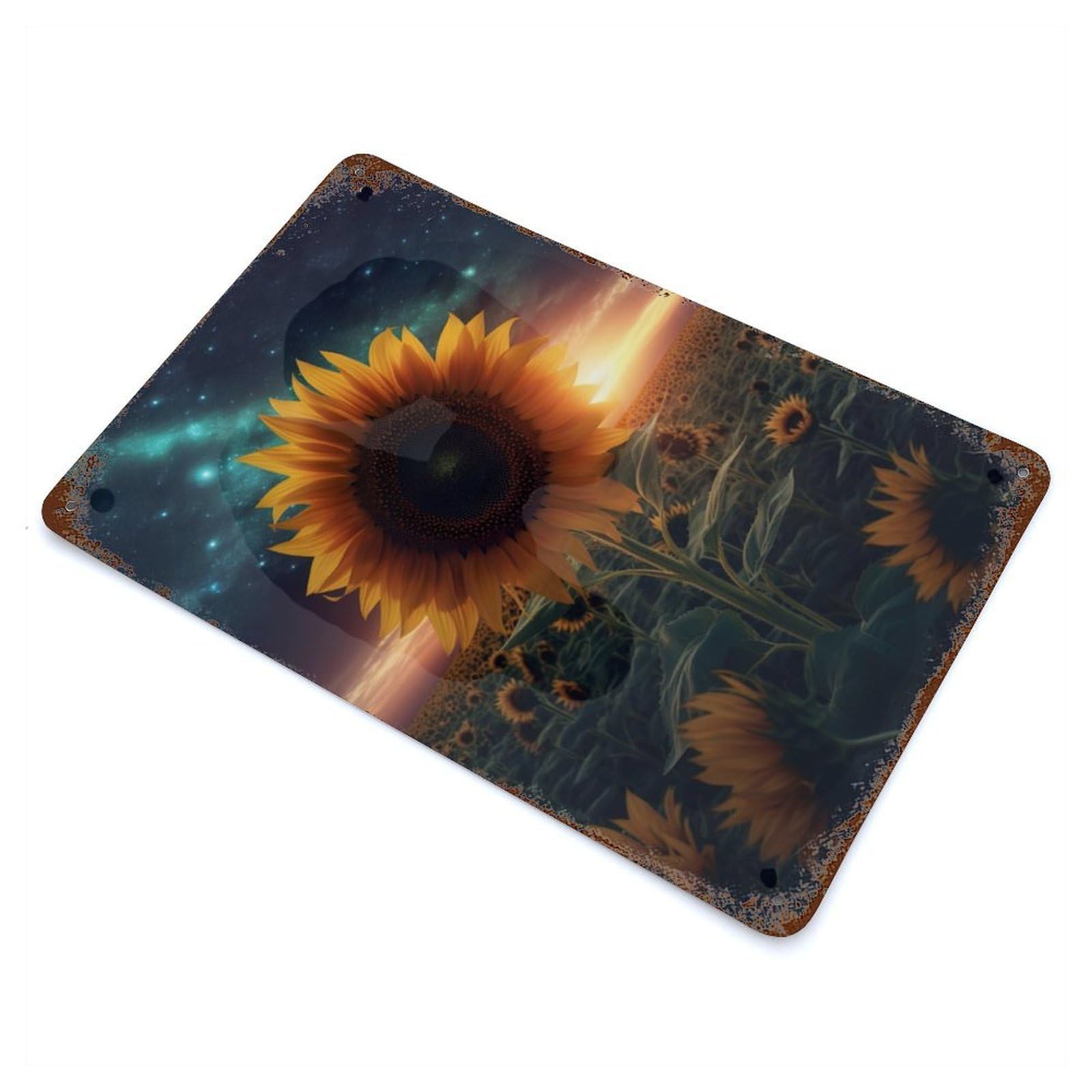Sunflower Night Milky Way Rusty Metal Tin Sign 11.8"x7.9", Ideal for Farmhouse, Kitchen And Entryway Decor