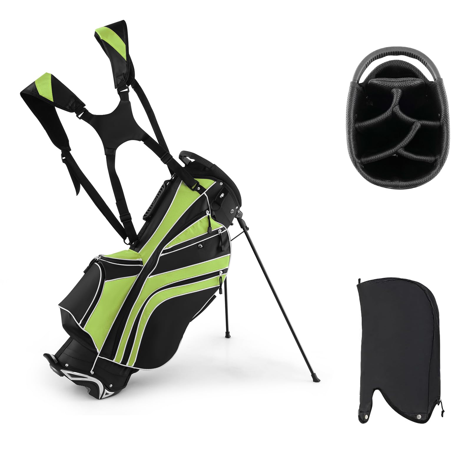 KOTEK Golf Stand Bag, 6 Way Top Divider Golf Bag with Stand, 8 Pockets, Rain Hood & Dual Shoulder Straps, Lightweight Golf Club Bag for Driving Range, Par 3 and Executive Courses (Green)
