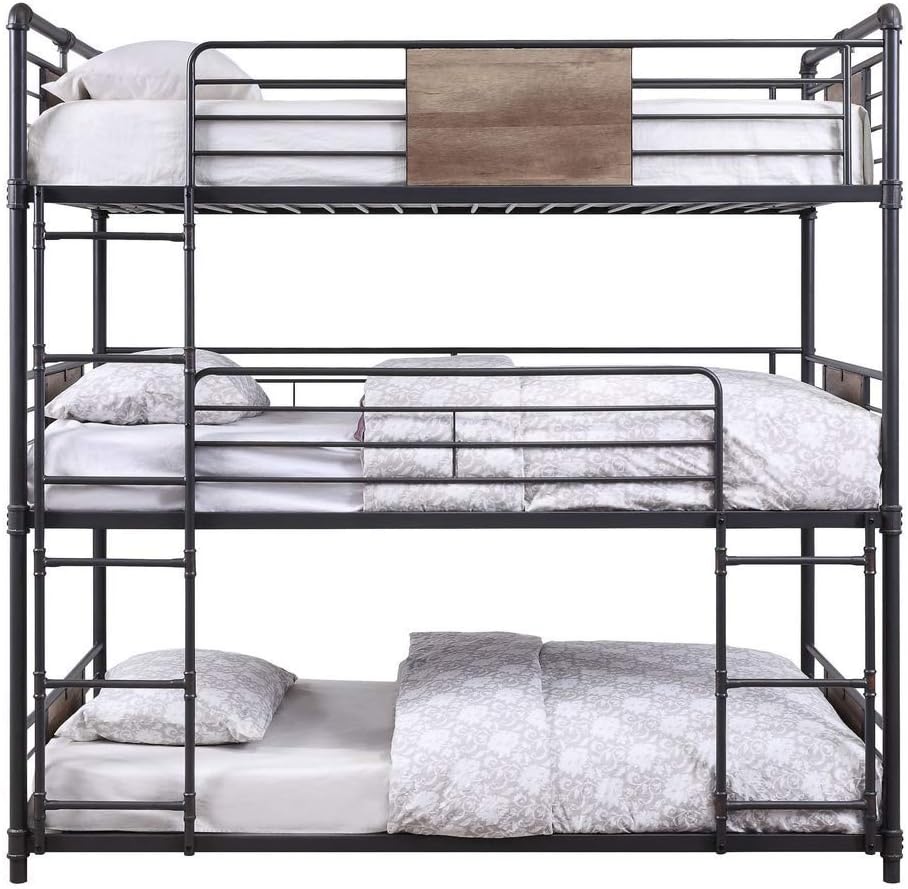 Acme Brantley Metal Frame Triple Bunk Bed in Sandy Black Acme Brantley Metal Frame Triple Bunk Bed in Sandy Black