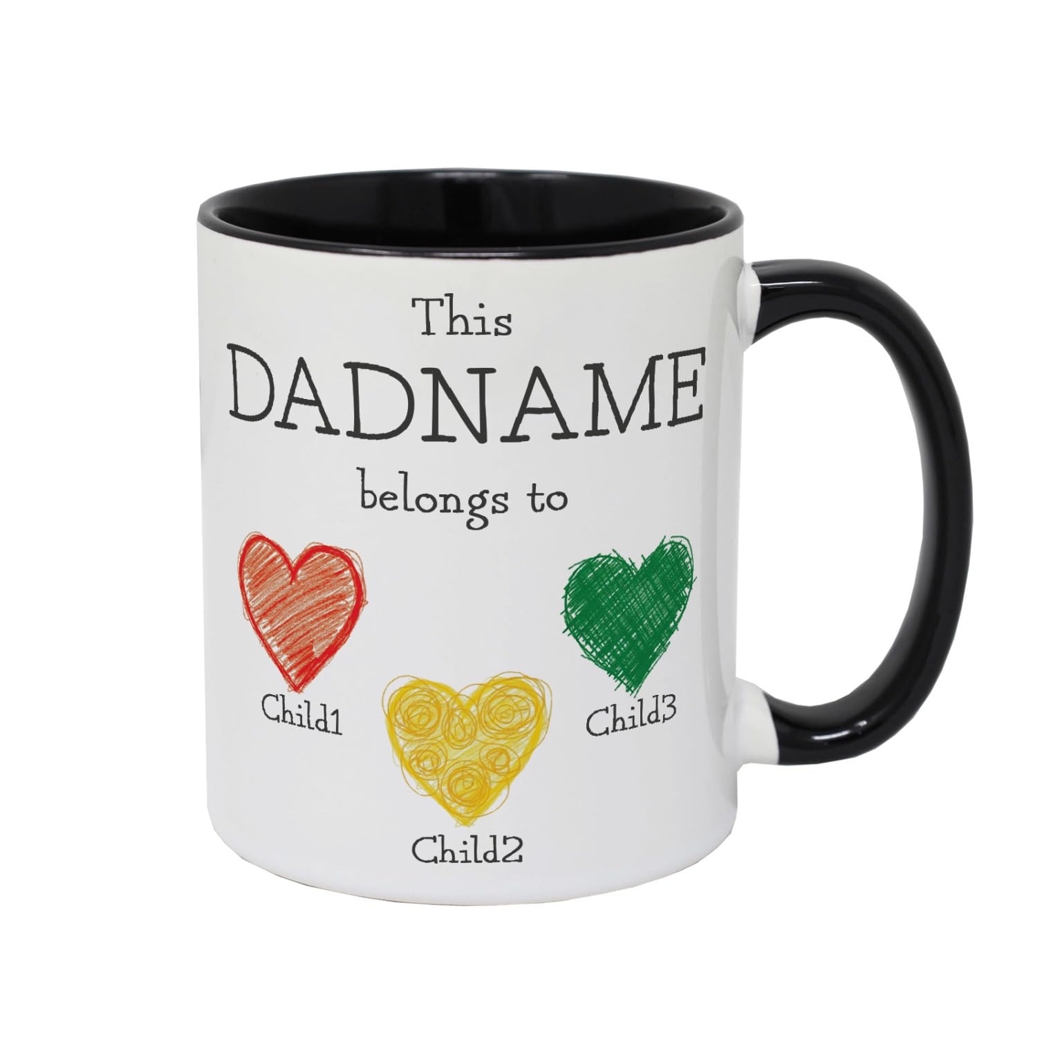 Personalised Daddy 3 Children Mug - Dad Mug from Children - This Daddy Belongs to Thoughtful Ceramic Coffee Mug for Father’s Day - 11oz White Mug - UK Handmade Gift