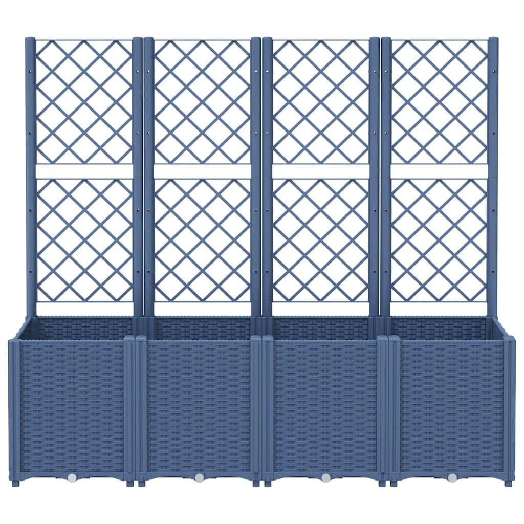 vidaXL Jardinière avec Treillis, Bac à Fleurs, Pot à Plantes, Boîte à Fleurs Jardin Terrasse Patio Extérieur, Bleu Gris 160x40x140 cm PP