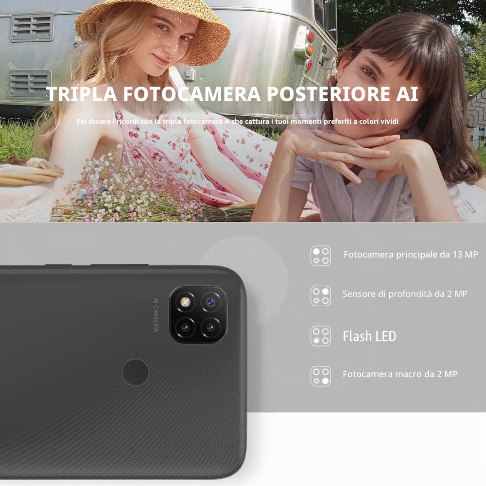 Xiaomi Redmi 9C Teléfono 2GB RAM + 32GB ROM, 6.53” Display Sbavature, Octa-Core Processore, 5MP Anteriore & 13 MP Triple Telecamere Globale Version (Grigio)