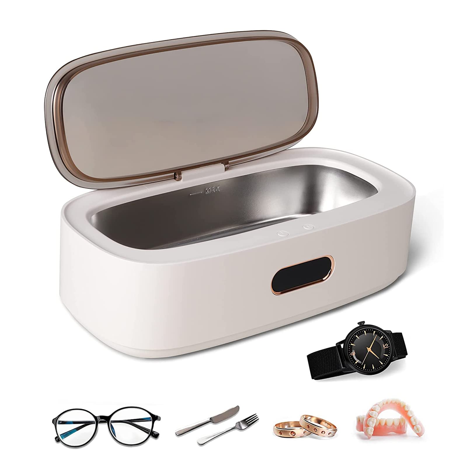 Ultrasone reiniger 45 kHz Sieradenreiniger Machine 300 ml Ultra Sonic met roestvrijstalen tank Timing Reiniging voor sieraden Oorbelketting Horlogebril Munten Kunstgebit Sonische reiniger
