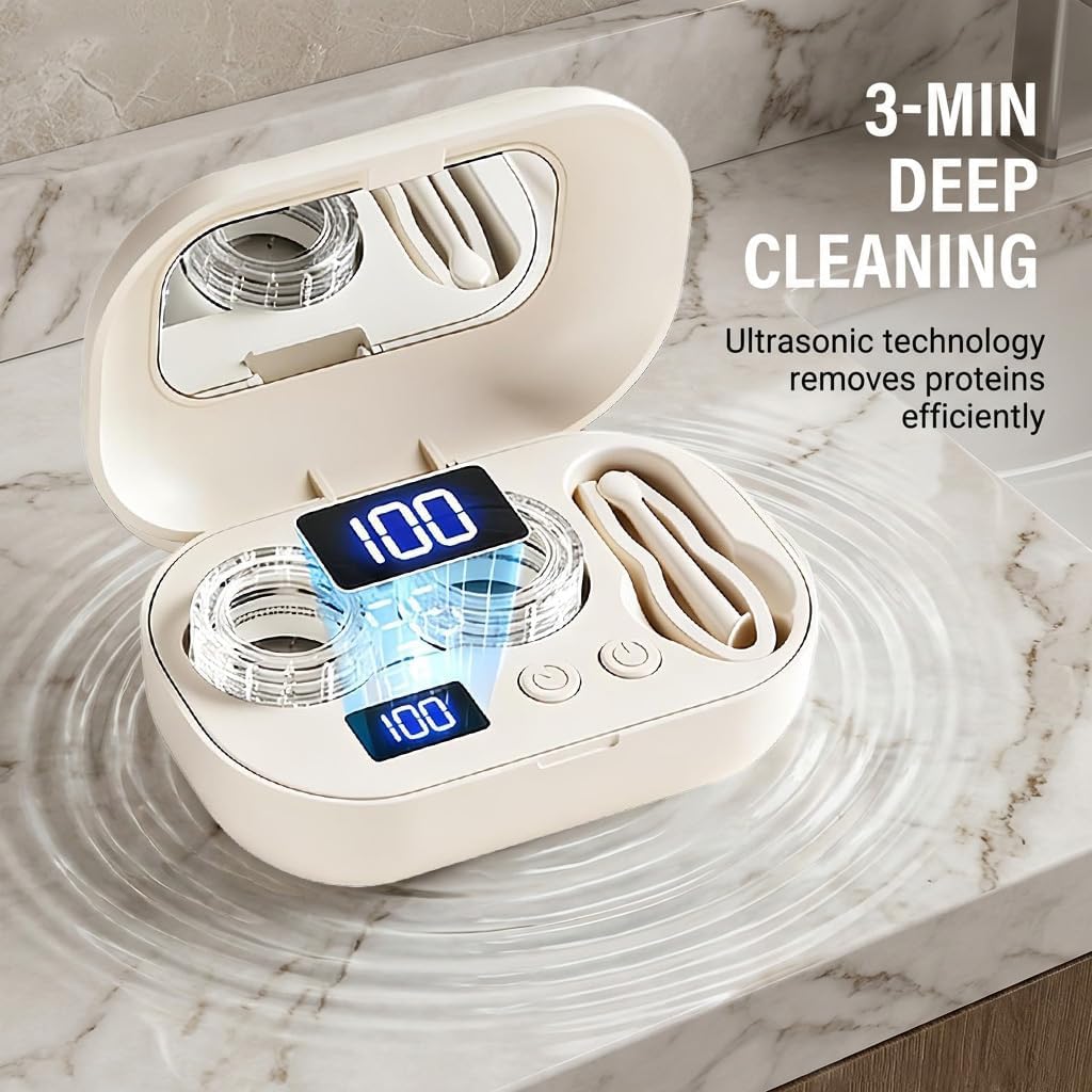2026 New Contact Lens Cleaner Machine, Portable Ultrasonic Contact Lens Cleaner, Top1 Intelligent Chip-Smart Modes, Portable Soft Contact Lens Care Tools Home Travel (Beige, 2PCS)