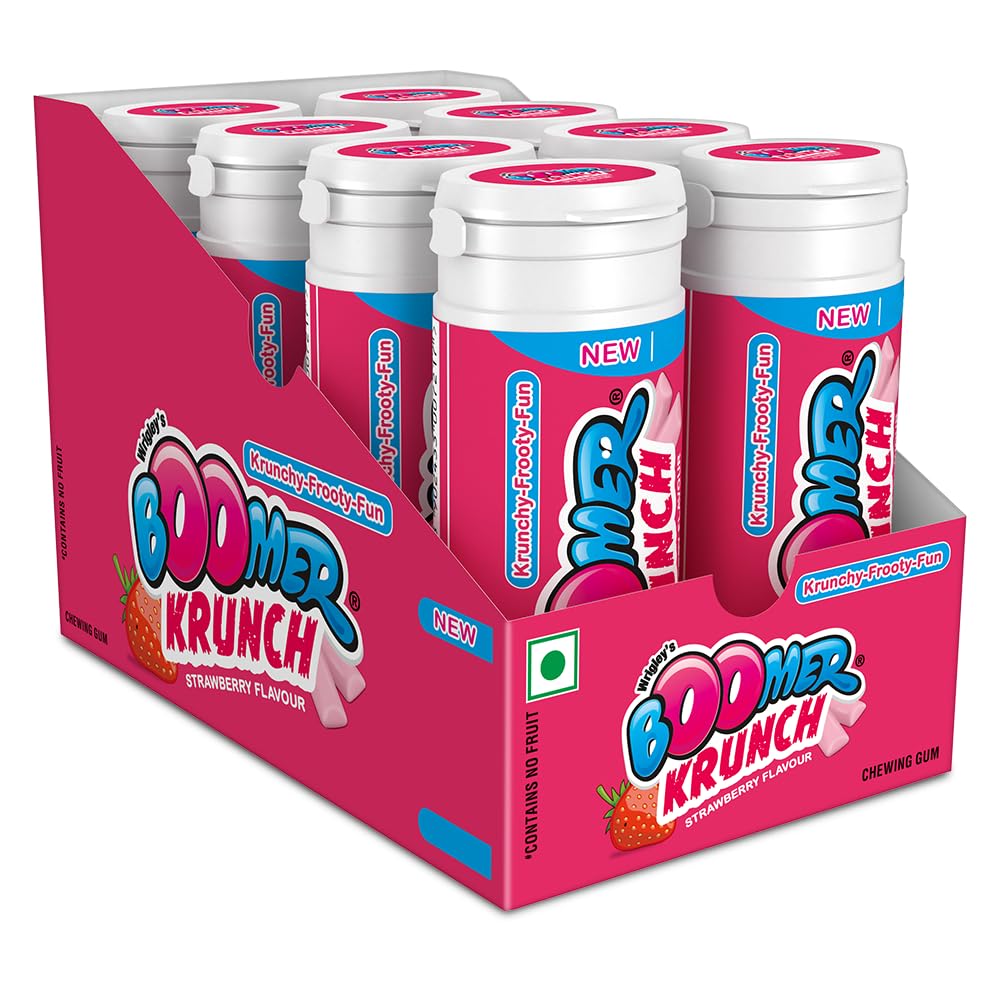 Boomer Krunch Chewing Gum | Strawberry Flavour Bubble Gum | Long-Lasting Taste & Fun | Pocket-Friendly & Easy to Carry Tube | Show Box Pack |230.4 g