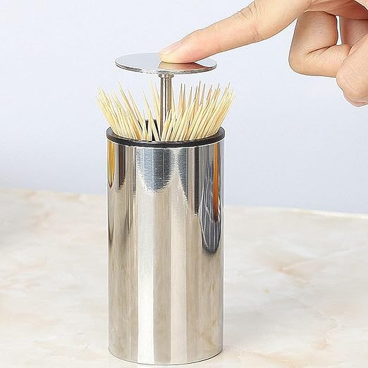 Toothpick Holder, Automatic Stainless Steel Toothpick Holder Dispenser Click Open, Modern Toothpick Storage Box for Bamboo Toothpick