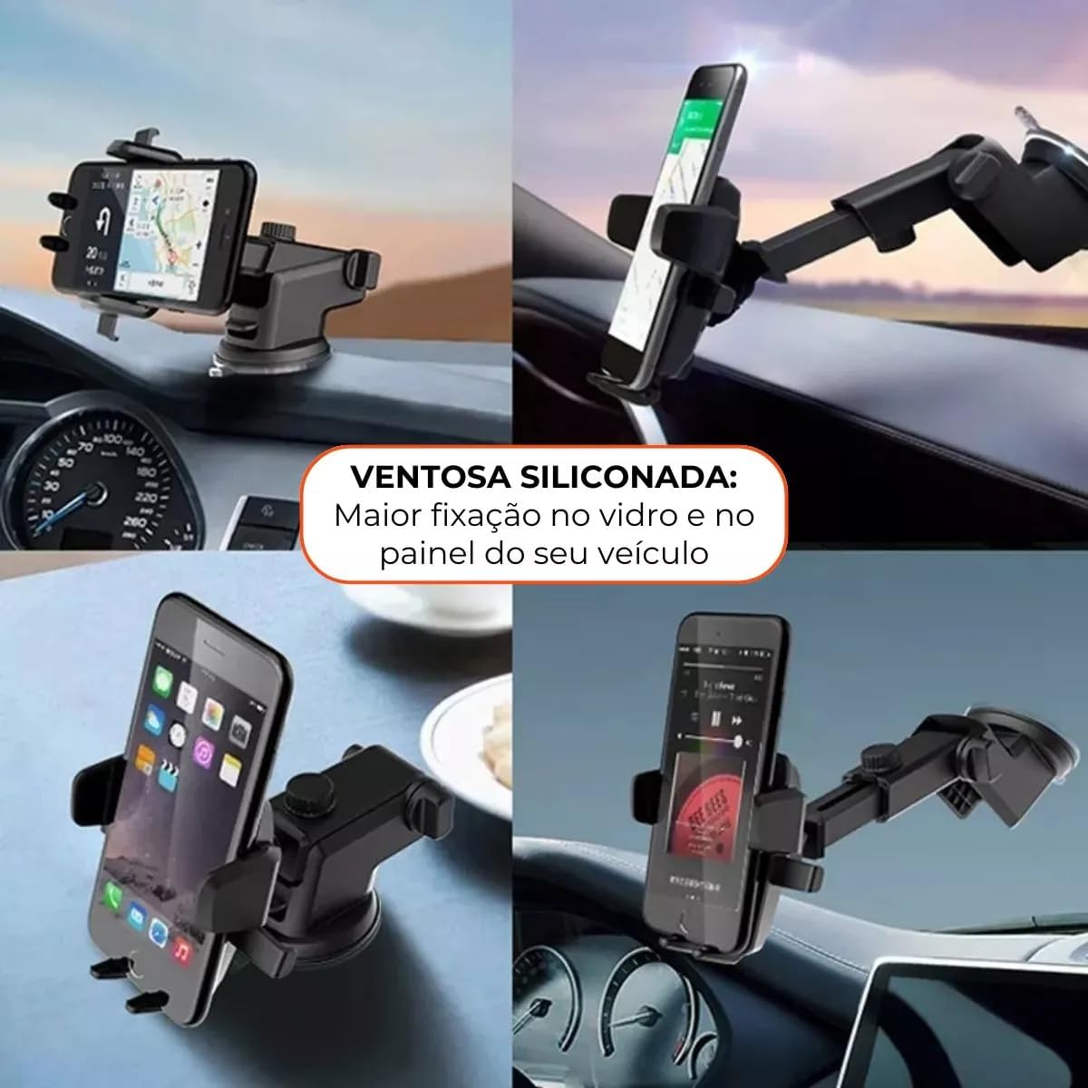 Suporte Celular Carro Veicular para GPS Smartphone Painel Ventosa que Gruda Trava Automática Antiqueda para Uber Taxi Waze Maps 99 Universal 5