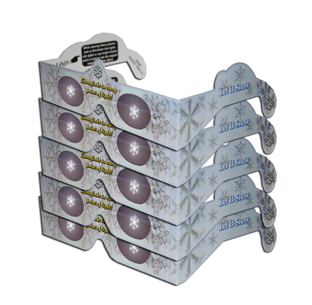 3D Christmas Glasses - Holiday Specs Eyes - SNOWFLAKES - Transform Christmas Lights Into Magical Images - 5 Pairs by 3Dstereo Holiday Eyes Glasses