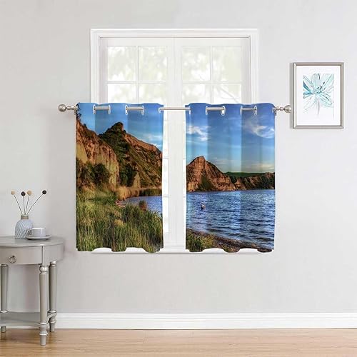 Miniatura 2 de Cortinas De Cocina Modernas Beach View Coastline Sliding Glass Door Blackout Curtains Cortinas para Ventanas De Cuarto 63Inch Width by 80Inch