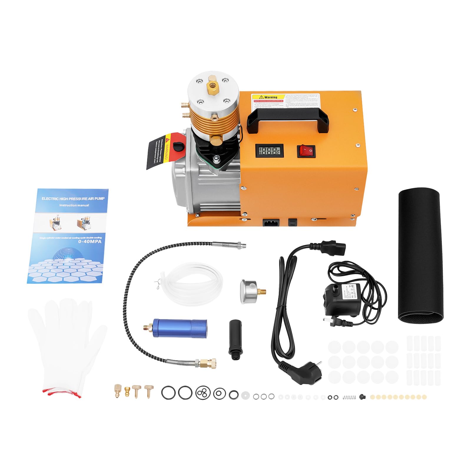 OUKANING Pompa professionale ad alta pressione 1,8 KW 30 MPA 100 l/min, raffreddata ad acqua con manometro per fucili ad aria compressa PCP, industriale, bombole a gas, pneumatici, inclusi pad