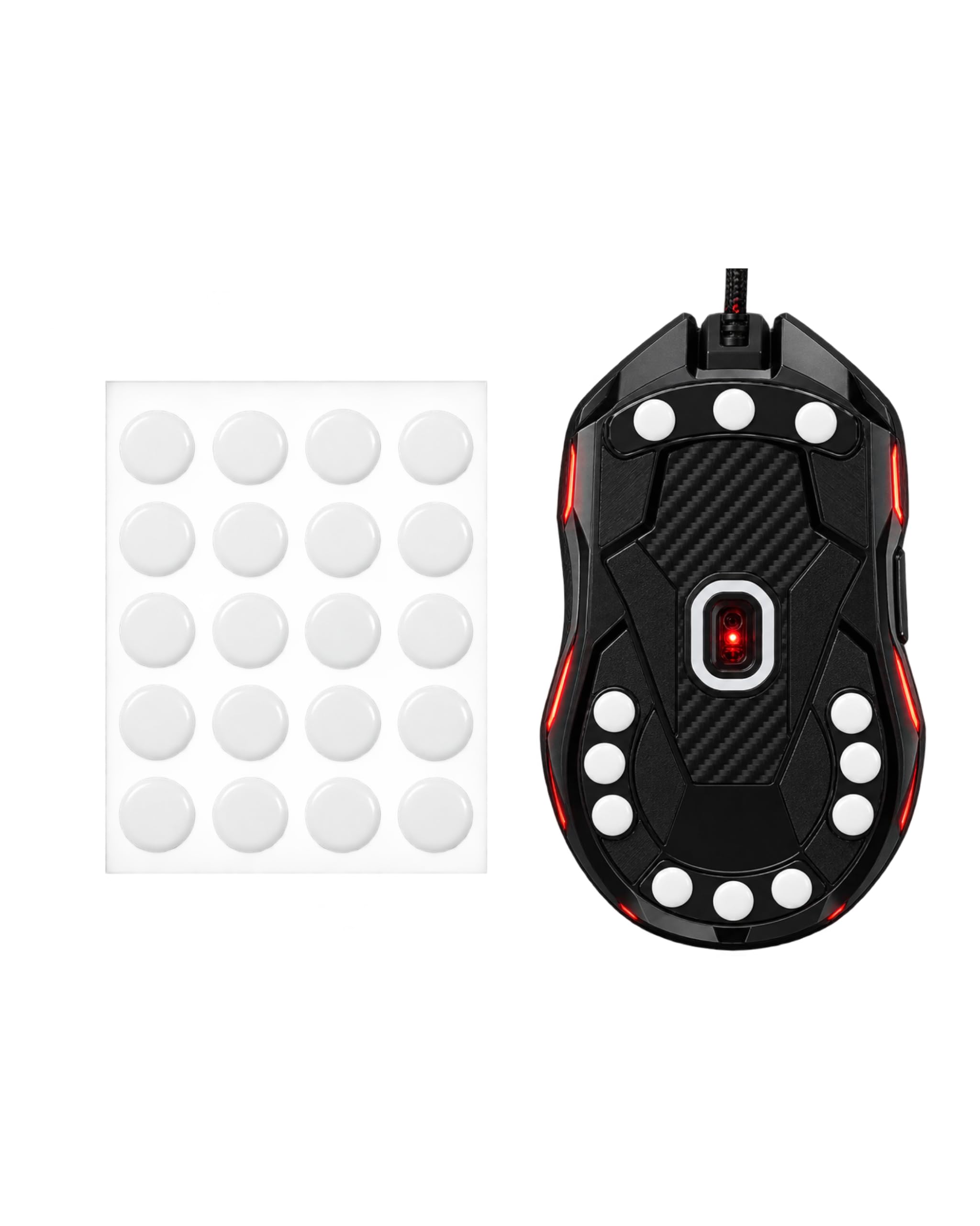 20pcs universal ptfe mouse skates with curved edges (white) | smooth & noise free glide for gaming & work, strong adhesive, suitable for all mouse & mouse pad, controlled movement