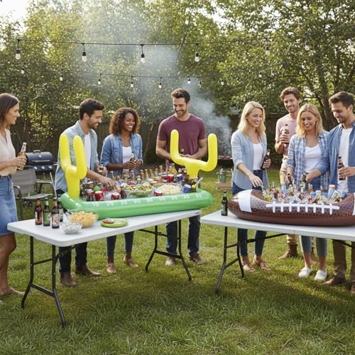 Image of Inflatable Football Stadium Cooler Set, 2-Piece Football Ice Buffet Serving Bar for Food & Drinks, Tailgate Party Supplies for Game Day, BBQ, Sports Events