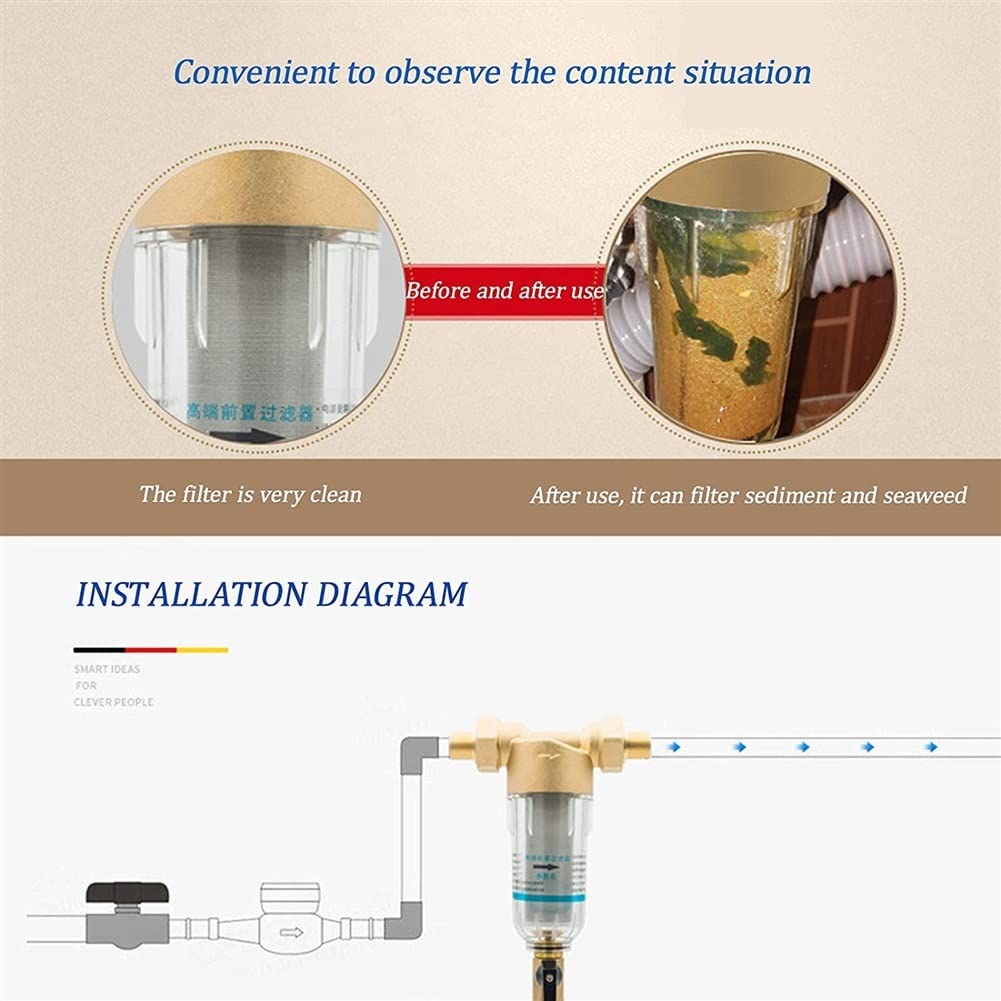 Water Filter Taps Pre-Filter Backwash Stainless Steel Mesh Filter Rust Removal Sediment Removal Stainless Steel Filter Grade 1 Filtration (Size : 1 inch-3.2cm) (4 Points)