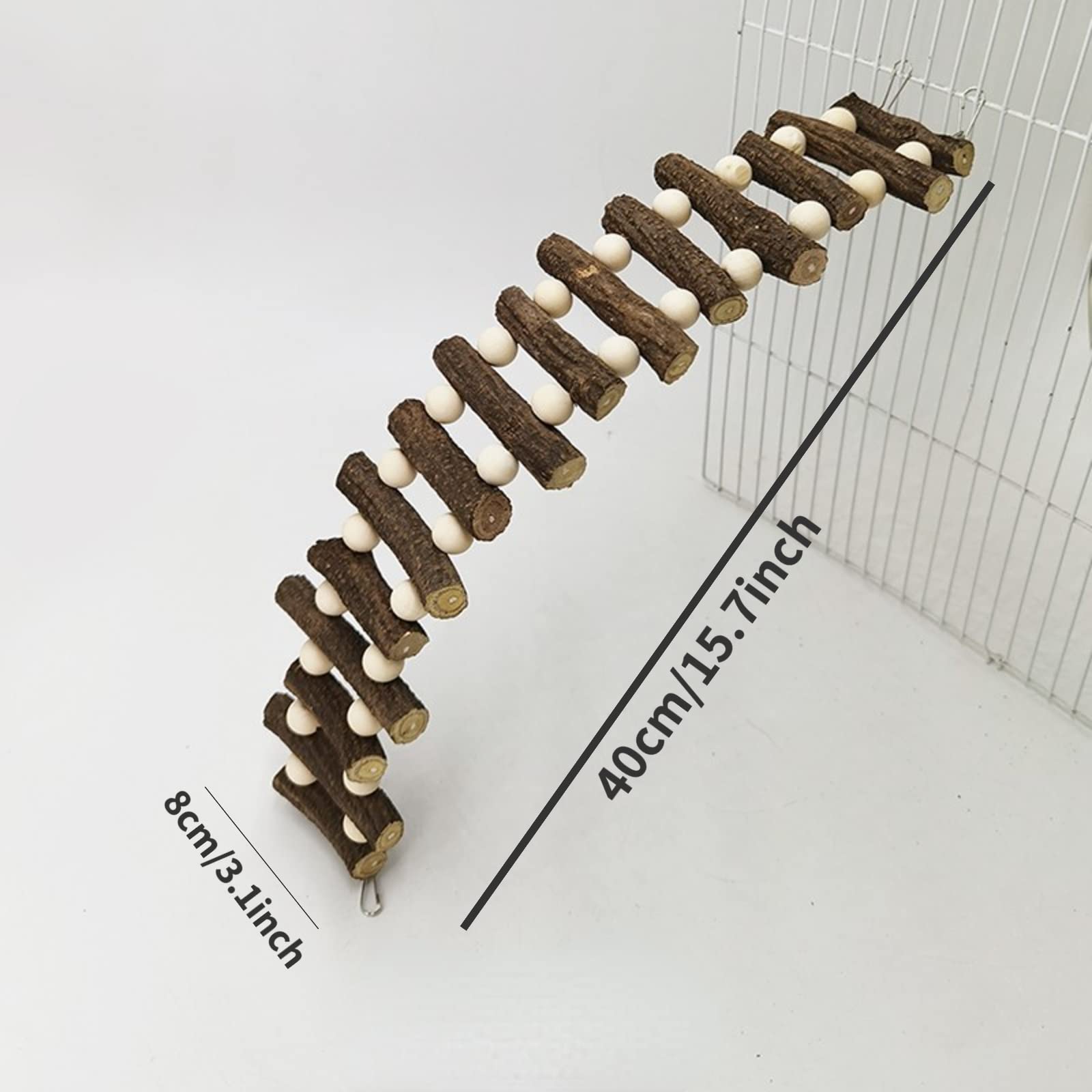 Yu’s north Bird Wooden Ladder Bridge, Ladders Swing Chewing Toys, Hanging Pet Cage Accessory, Perch Training Toys for Parrot Budgies Cockatiels Parakeet (Log Wood Irregular 15 Step) (BL1)