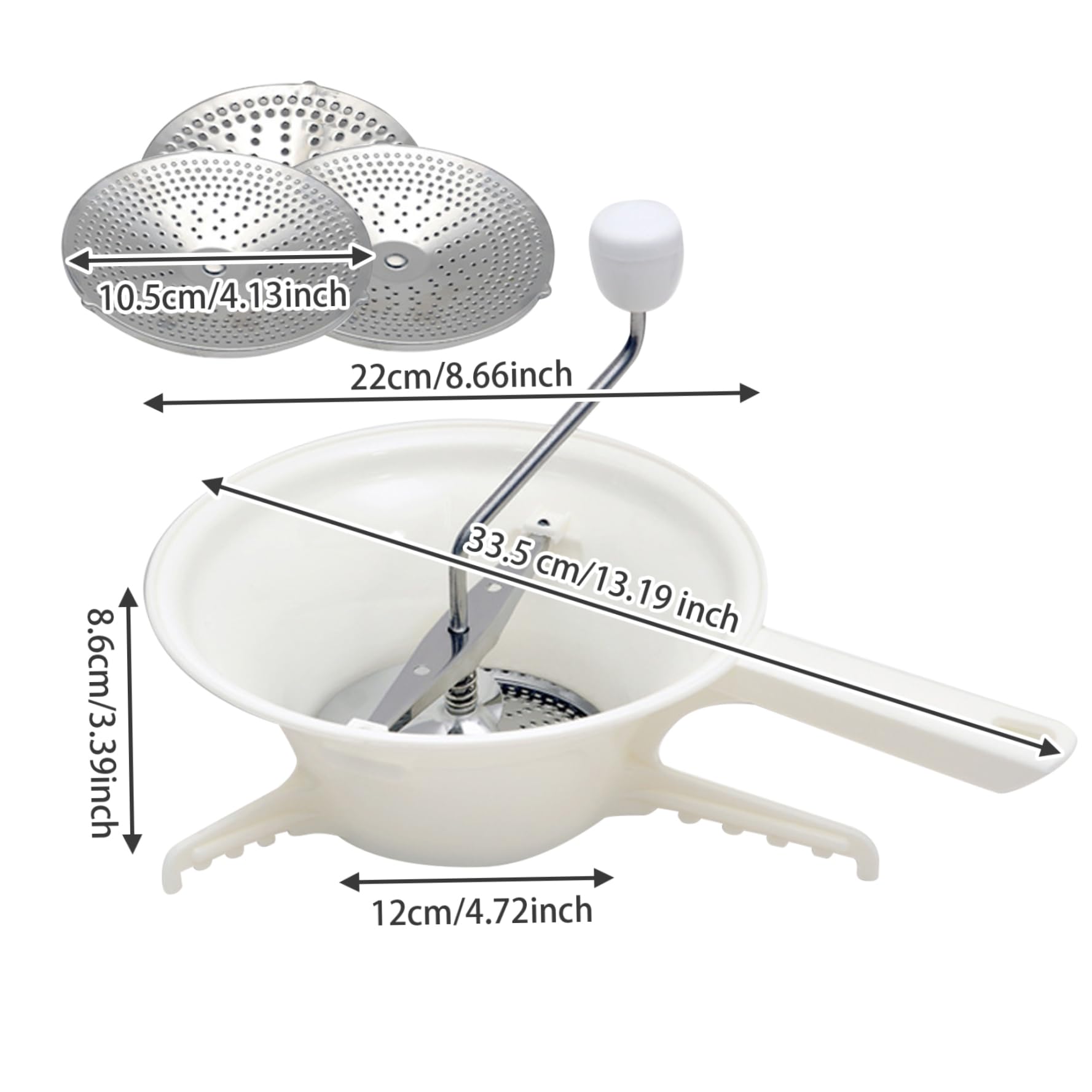 Lebensmittelmühle für Konserven mit 3 Schleifscheiben Plastik Food Mahlen Manuelle Hand rostbriefe Mühle für Tomatensauce, Apfelmus, Käse, Salat, Gemüse, Obst