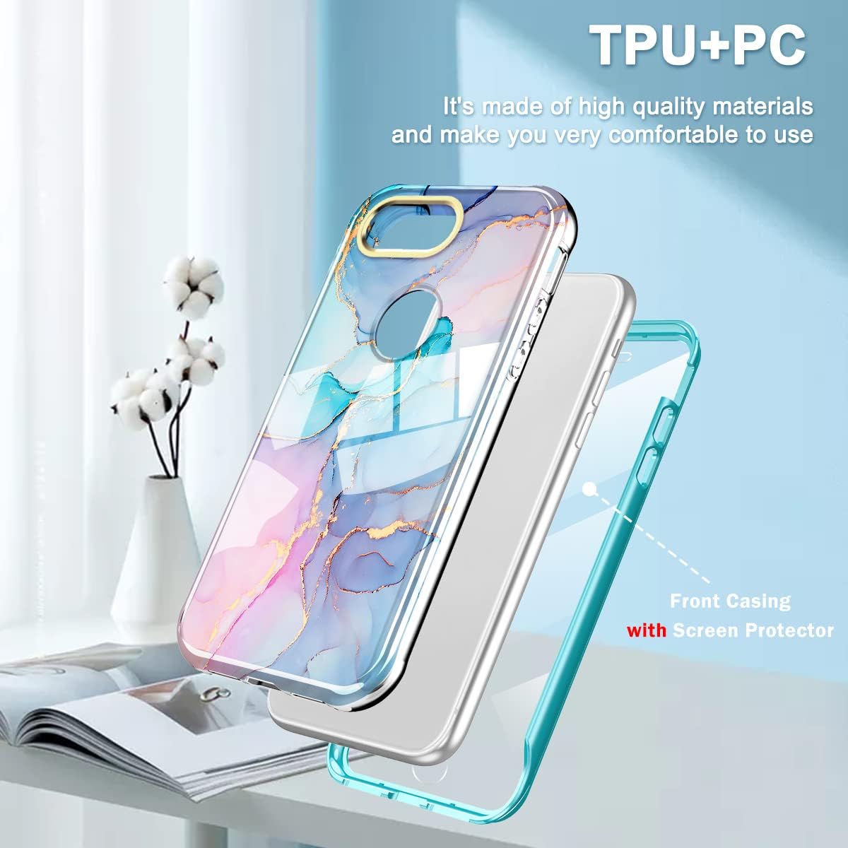 DT Compatible for iPhone 8 Plus/7 Plus Case Built with Screen Protector, Lightweight and Stylish Full Body Shockproof Protective Rugged TPU Case for iPhone 8 Plus/7 Plus 5.5 inch (Marble)