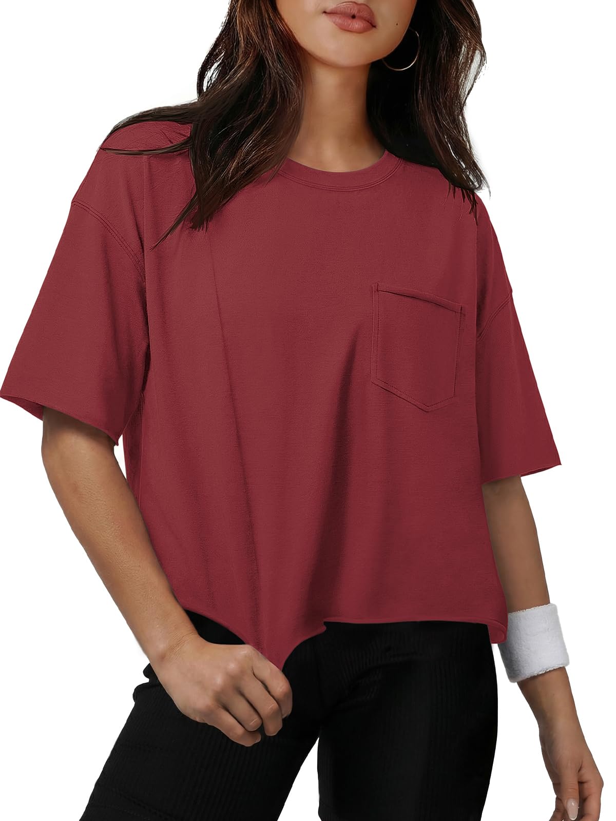 ATHMILE Womens Crop Tops Spring Summer Oversized T-Shirts Short Sleeve Workout Casual Drop Shoulder Basic Loose Tees 2026