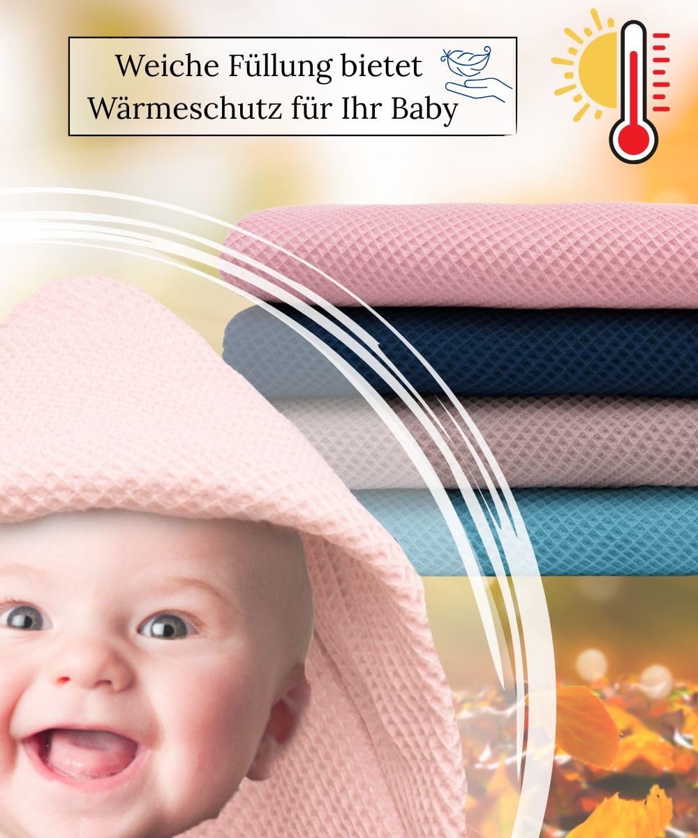 Einschlagdecke Babyschale Winter Herbst 75x75cm mit Kapuze Klettverschluss Ganzjährig Leinen