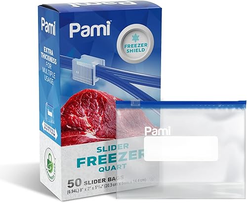 PAMI - Bolsas deslizantes para congelador 50 piezas  Bolsas de almacenamiento de alimentos a prueba de fugas con parte inferior expandible  Bolsas