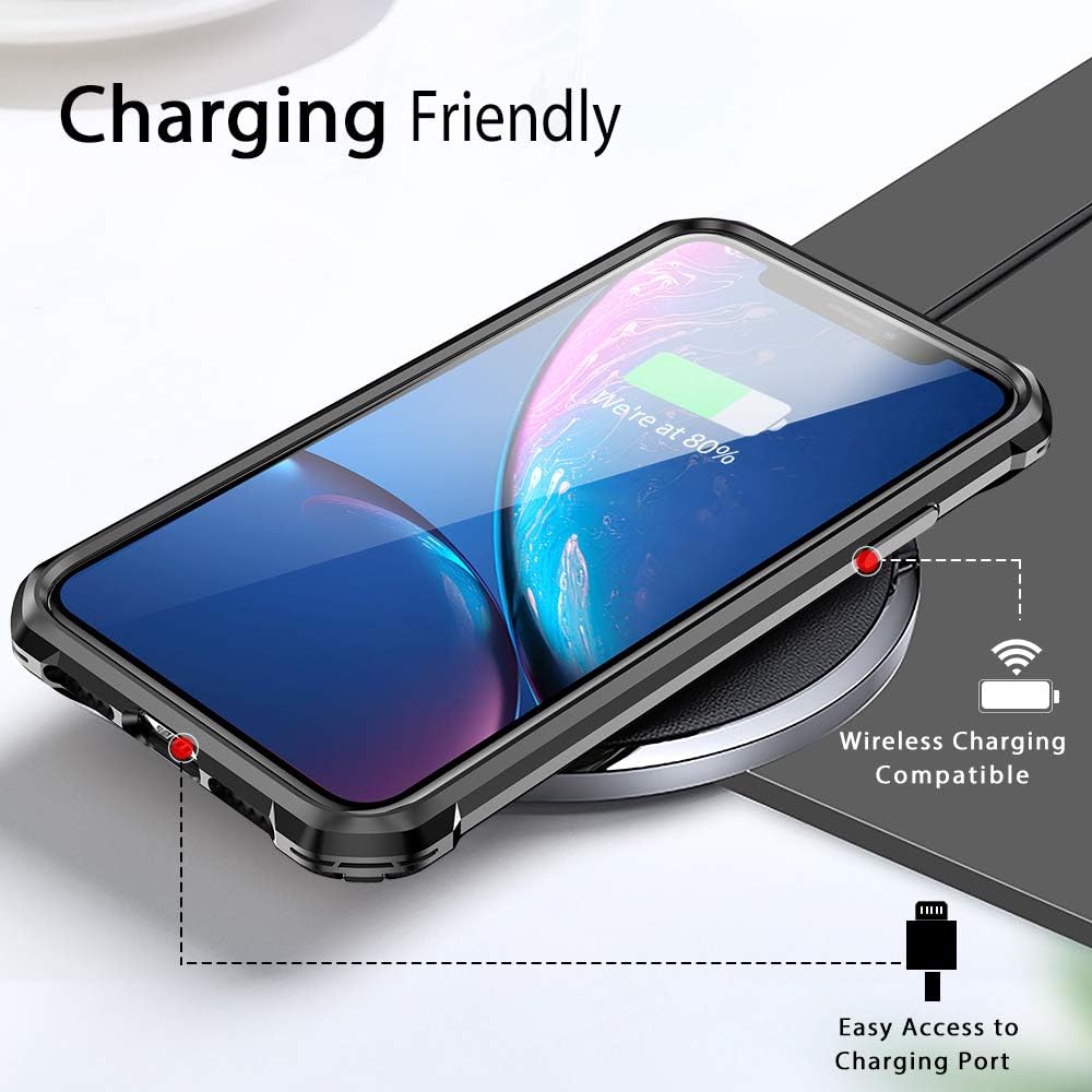 iPhone XR Case with [ Screen Protector Tempered Glass x2Pack] SUPBEC Protective Phone Cover with Silicone PC+TPU Shockproof Rubber Heavy Duty Case for iPhone XR Cases-Clear Black…