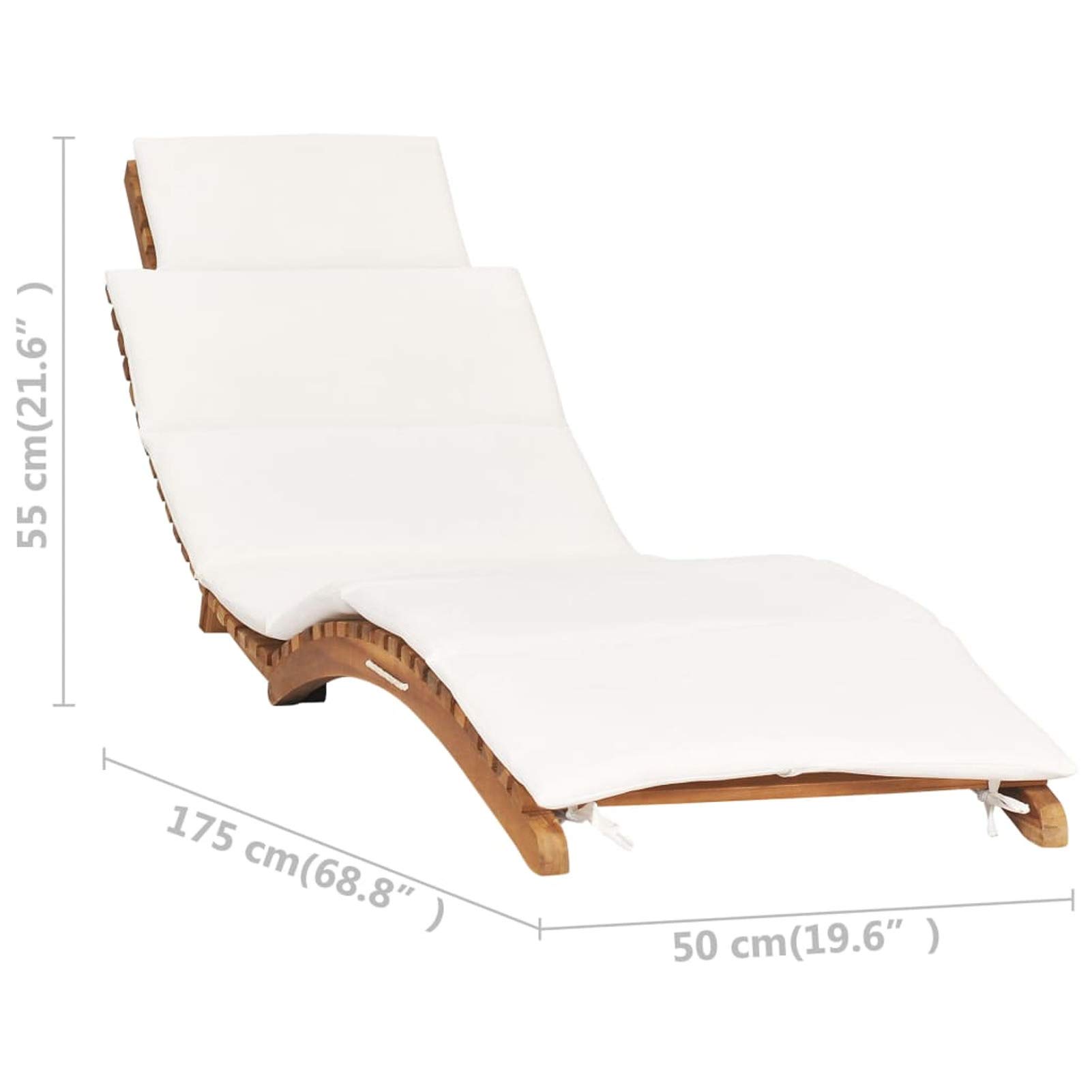 Homgoday Leżaki do opalania, składany leżak z poduszką w kolorze kremowo-białym z drewna tekowego, rozkładana sofa, meble ogrodowe, leżak basenowy, leżak ogrodowy