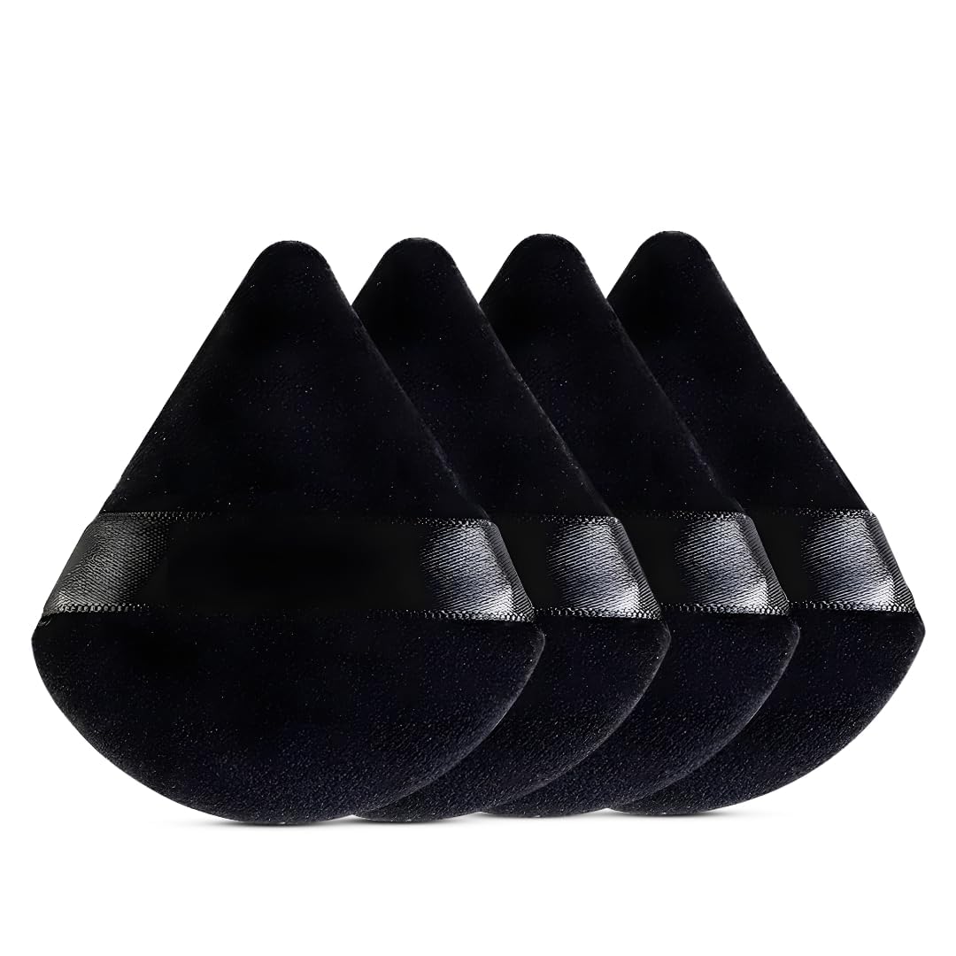 Powder Puff Soft Face Makeup Sponge, Black, Wedge Triangle Shape, Wet and Dry, Washable, Reusable, Loose Powder Foundation Blending, Contouring, Set of 4-image-5