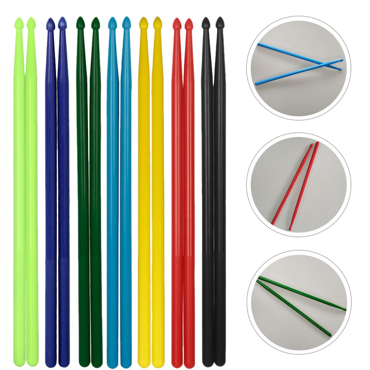 7 Pares de Baquetas de Batería 5A de Nailon Ligero Multicolor Punta Resistente Accesorio para Percusión Adecuado para Práctica Conciertos y Banda Musical