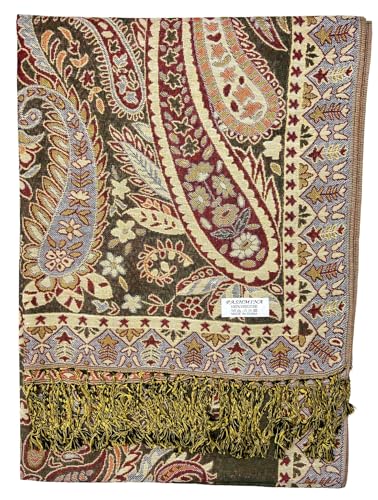 Plum Feathers Tapestry Ethnic Jacquard Paisley Pattern Pashmina Scarf2