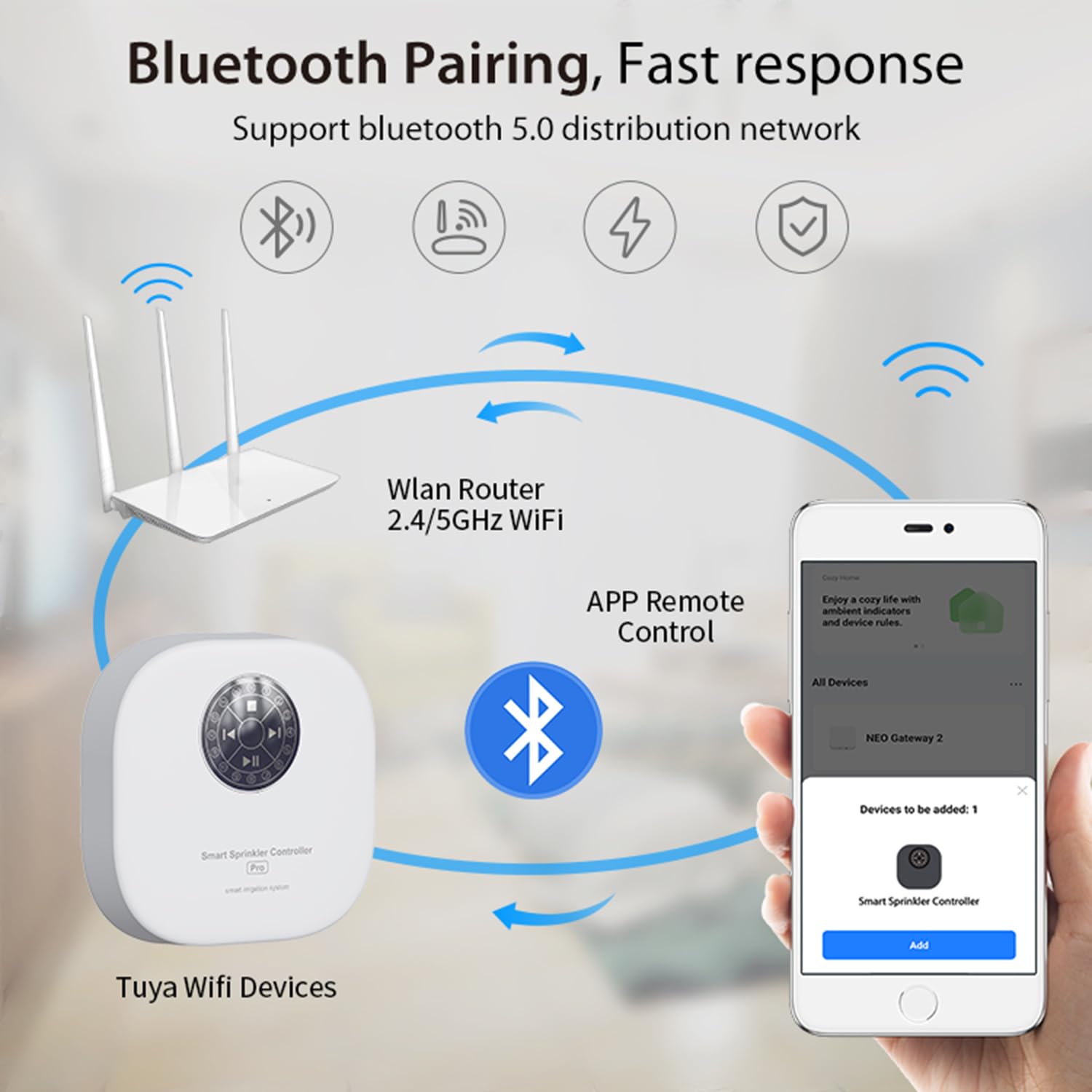 Computer di irrigazione Wi-Fi a 12 zone: controllo intelligente di irrigazione con WiFi e app 2.4G/5G, compatibile con Alexa e Google Assistant, irrigazione automatica del giardino con ritardo della