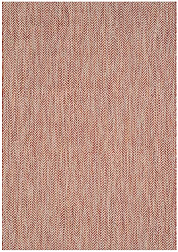SAFAVIEH Courtyard Collection 4' x 5'7" Red/Beige CY8022 Indoor/ Outdoor Waterproof Easy-Cleaning Patio Backyard Mudroom Accent-Rug