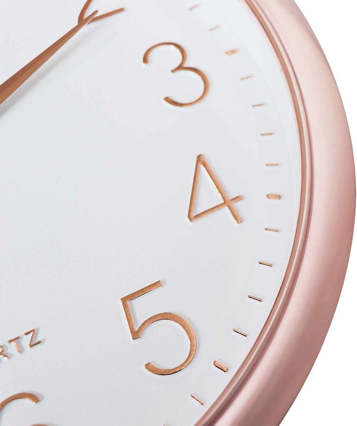Foxtop Modern Wall Clock Silent Non-Ticking Battery Operated Round Quartz Clock for Living Room Bedroom Home Office School (Rose Gold, 11 inch)