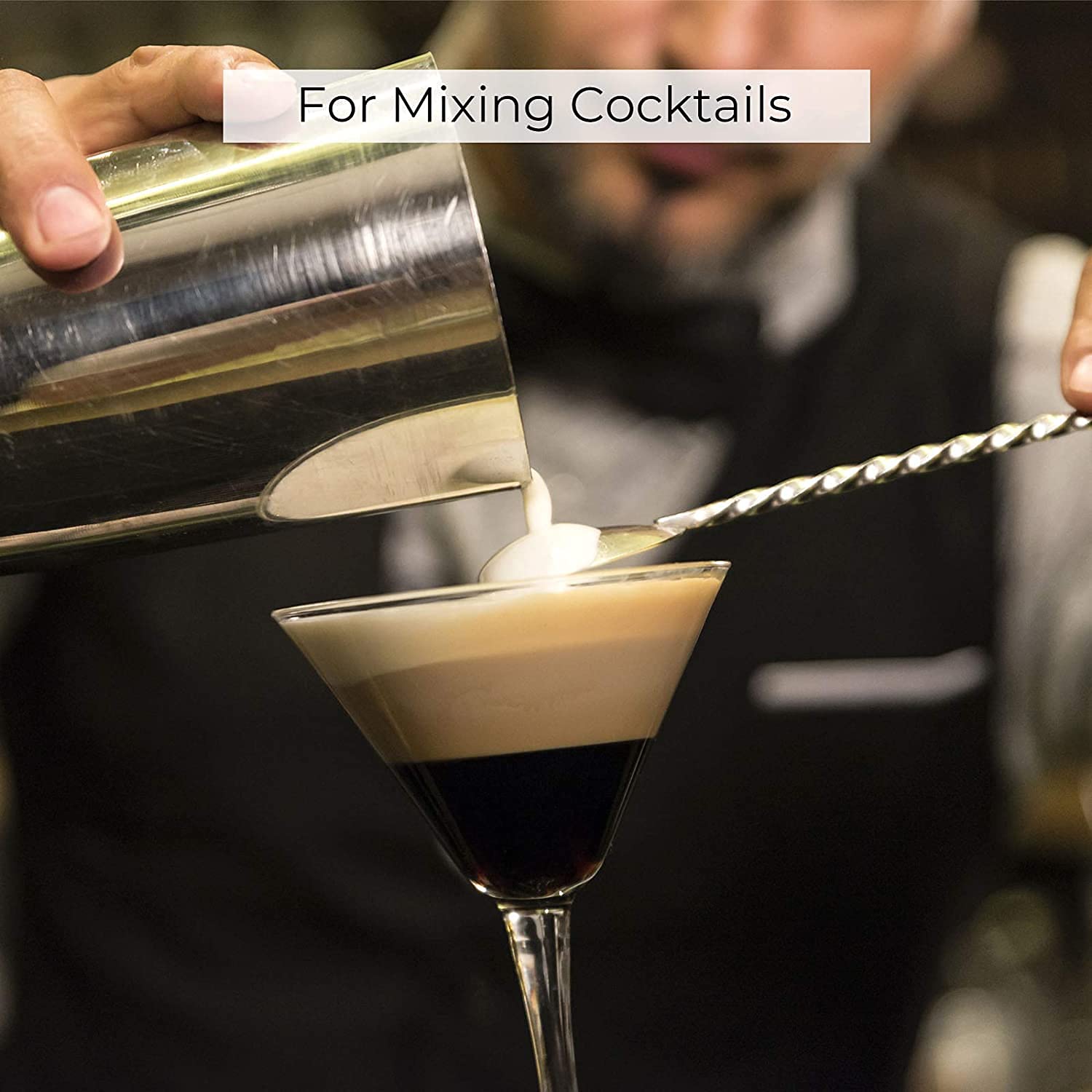 Jigger Cocktail 30 ml/60 ml Misurino Cocktail Professionale 304 Acciaio Inossidabile con Cucchiaio Miscelatore, Argento