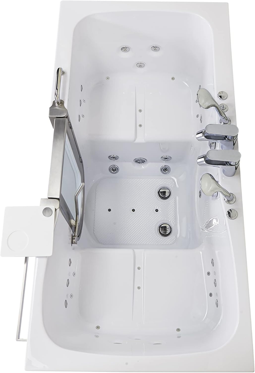 Ella Escape 36"x72" Two Seat Walk in Bathtub, Air + Hydro + Independent Foot Massage, 2 2 Piece Faucets, Dual 2" Drains, Heated Seats