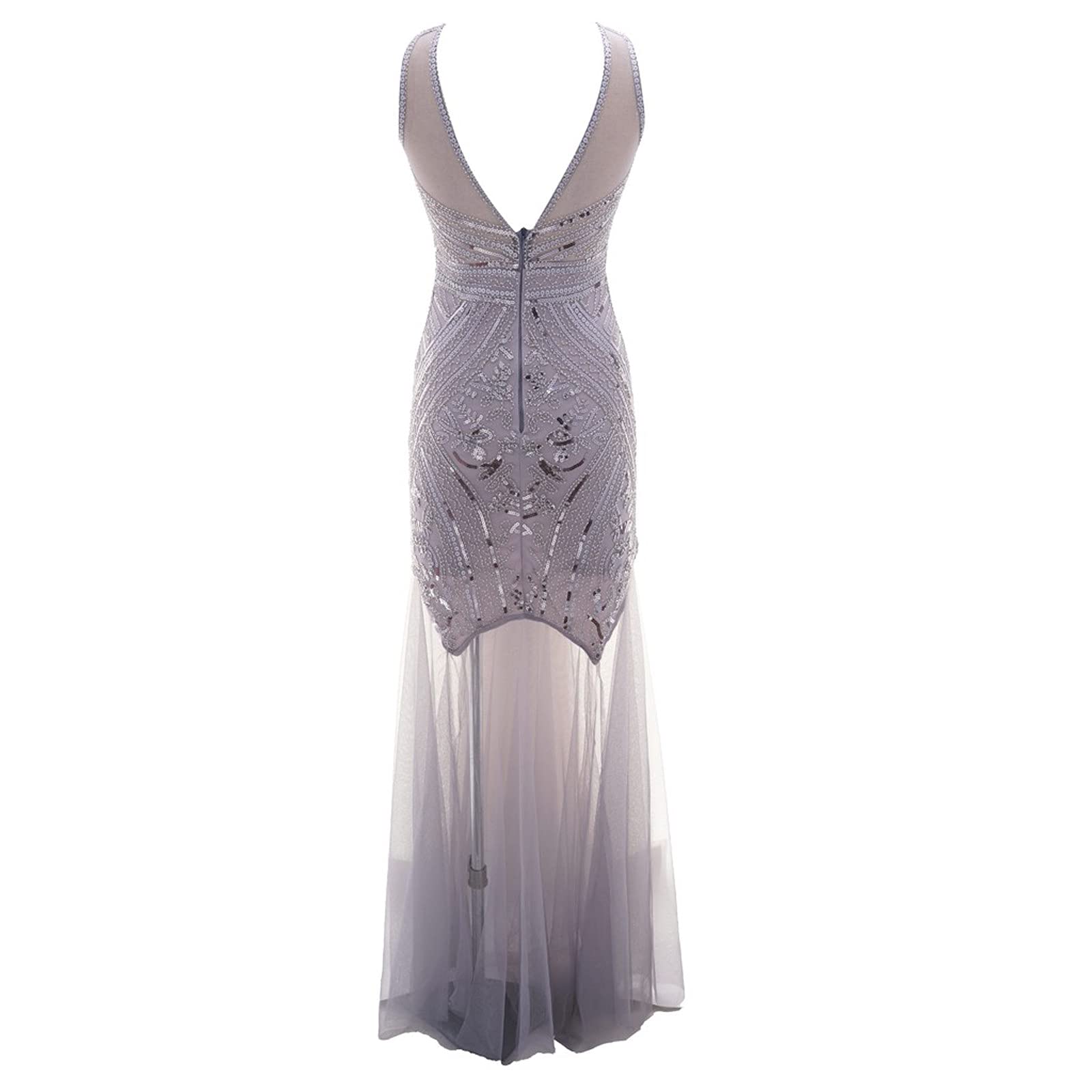 Abito da ballo, da donna, lungo, da principessa, da festa, elegante, con scollo rotondo, senza maniche, a vita alta, slim fit, maxi abito da donna elegante in chiffon per feste, con paillette,
