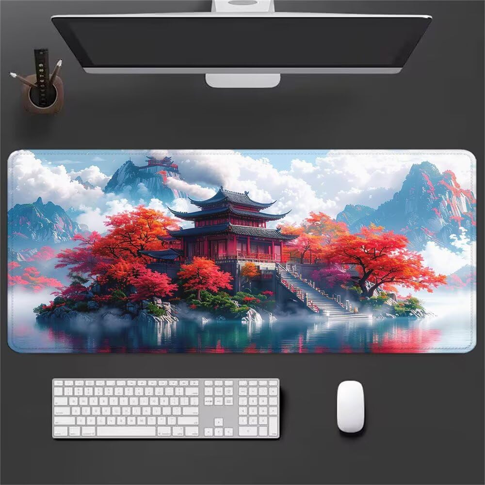 Giapponese Tappetino Mouse XXL 1000x500x3mm, Gaming Tappetino Mouse Paesaggio Mousepad con Base in Impermeabile Gomma Antiscivolo per Tastiera, PC, Computer Ufficio Idea Regalo Festa del Papà X-928