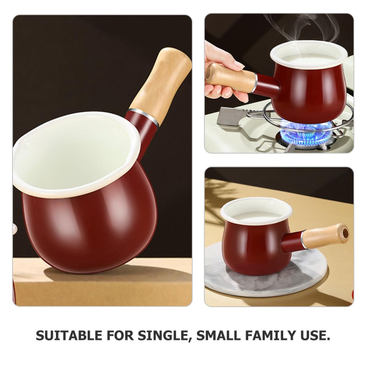 Pequeña Cacerola Esmaltada para Leche Mango Cómodo y Asa, Olla para Preparar Crema y Alimentos, Adecuada para Cocina y Alimentación Infantil