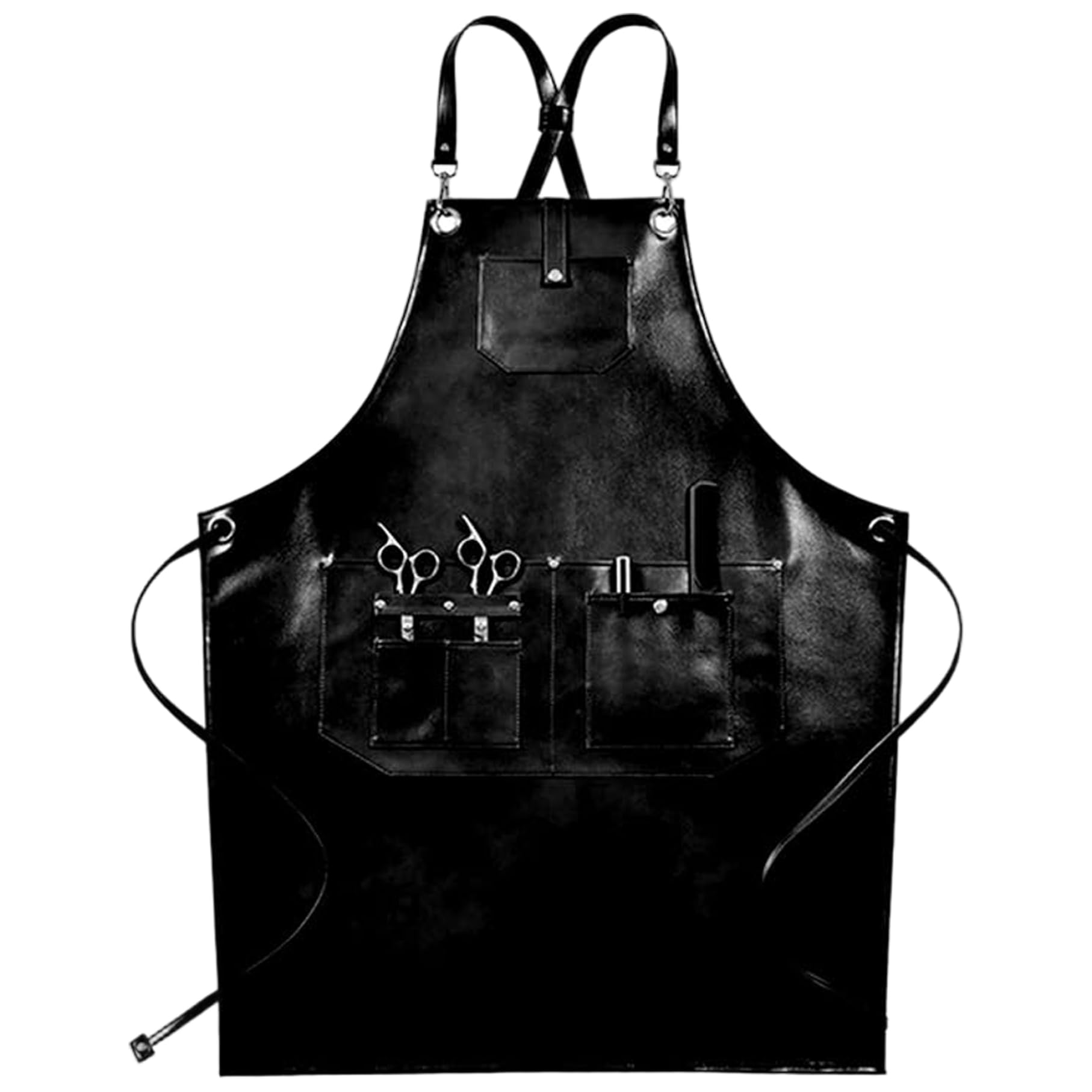 Tablier de coiffeur multi-poches en cuir PU pour femmes et hommes, réglable et imperméable pour coiffeur, barbier, salon,