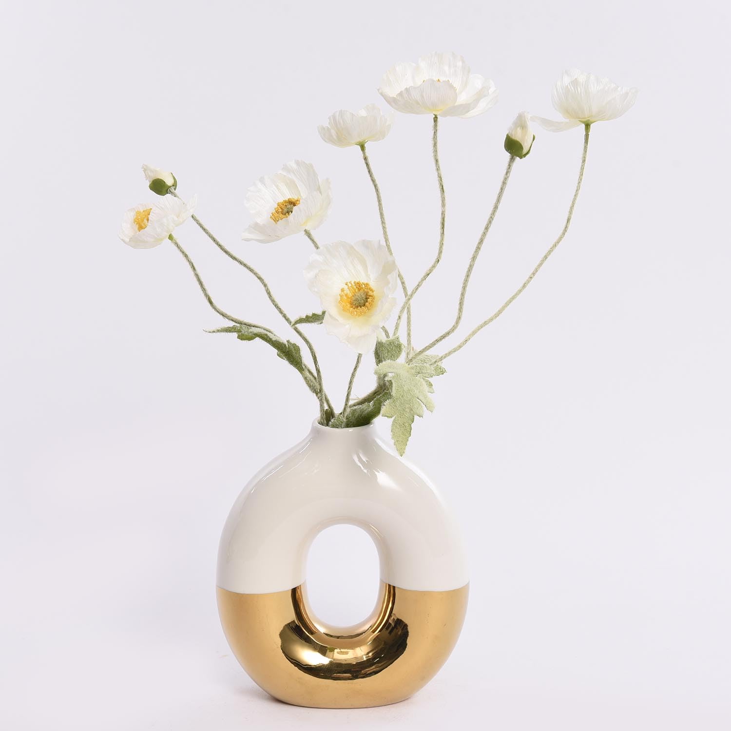 Haute Collage White And Gold White & Gold Vase Inspired By Kintsugi Japanese Art Tapered Classic Bag Flowervase For Dried Flowers Decoration (Doughnut)