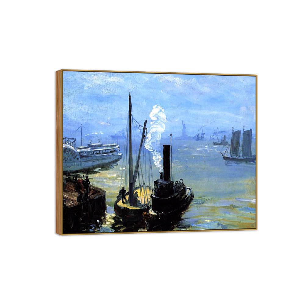 SDYSKKUG William Glackens Canvas Wall Art Prints for Living Room. Tugboat 85x70cm Wood Frame