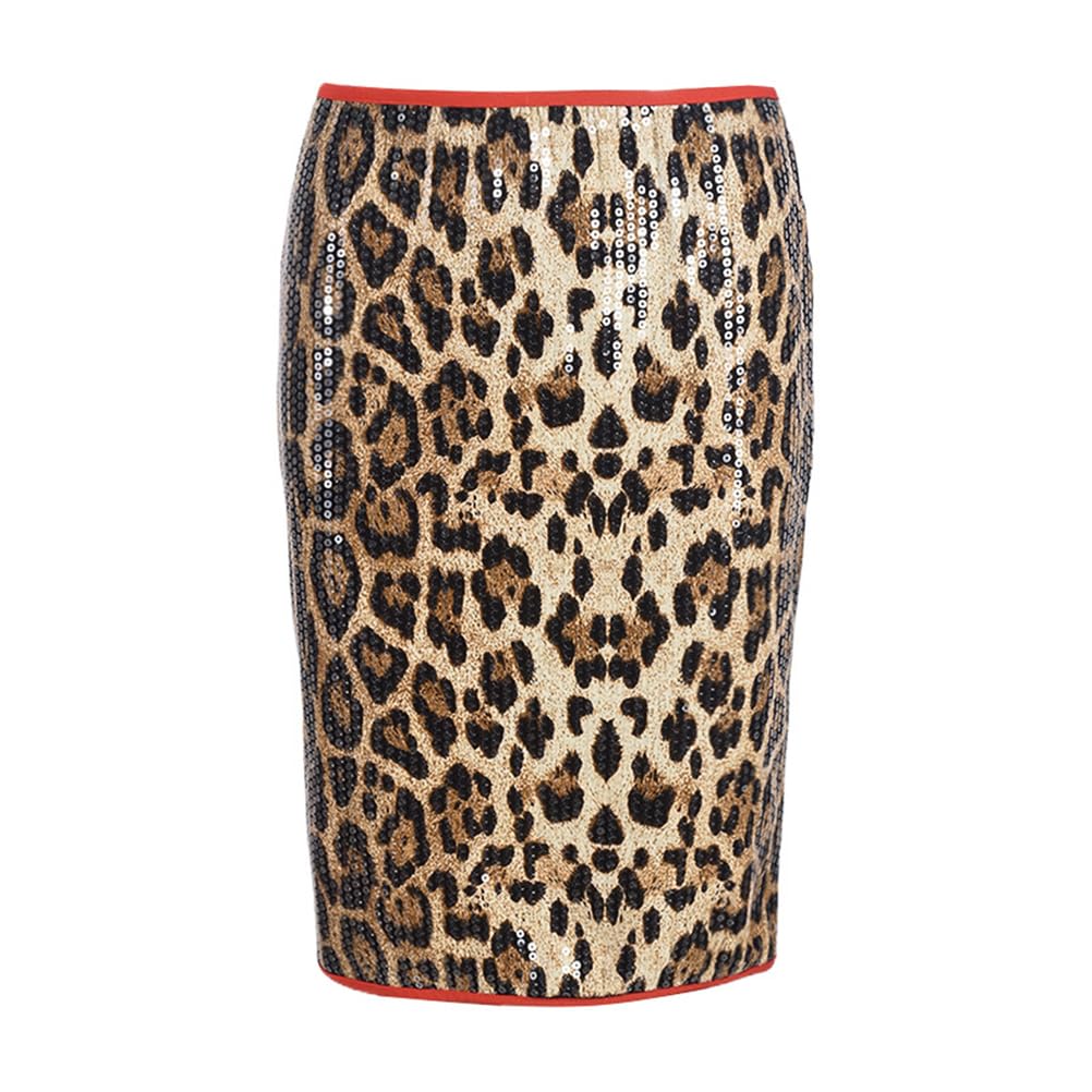 Jupe Moulante à Paillettes et Imprimé LéOpard Pour Femme Jupe Crayon Mi-Longue Extensible à Taille Haute Pour Soirée Rave Scintillante