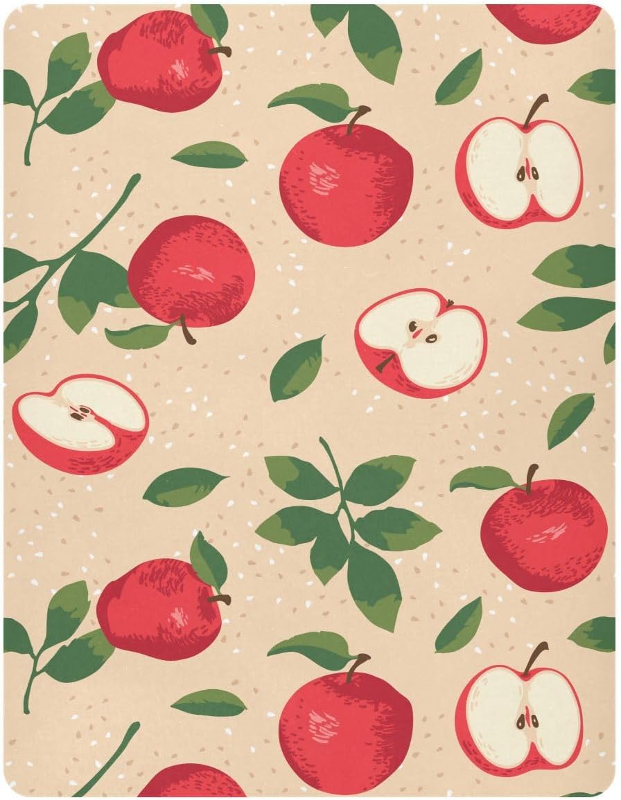 Fitted Crib Sheets Apple with Leaves Stretchy Portable Playard Sheets for Baby Toddler, Breathable Soft Mini Crib Mattress 52 x 28 in for Boys and Girls