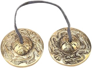 Tibetan Tingsha Cymbals Handcrafted Buddhist Lucky Symbol Embossed Meditation Yoga Bell Chimes with Instruction Percussion Instrument(#3)
