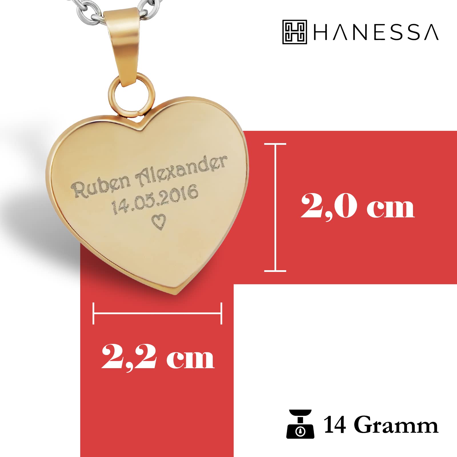 Personalisierte Kette mit Gravur Edelstahl 50 cm mit Anhänger Herz in gold - Personalisierte Halskette für Frauen - Personalisierter Schmuck Damen Kettenanhänger