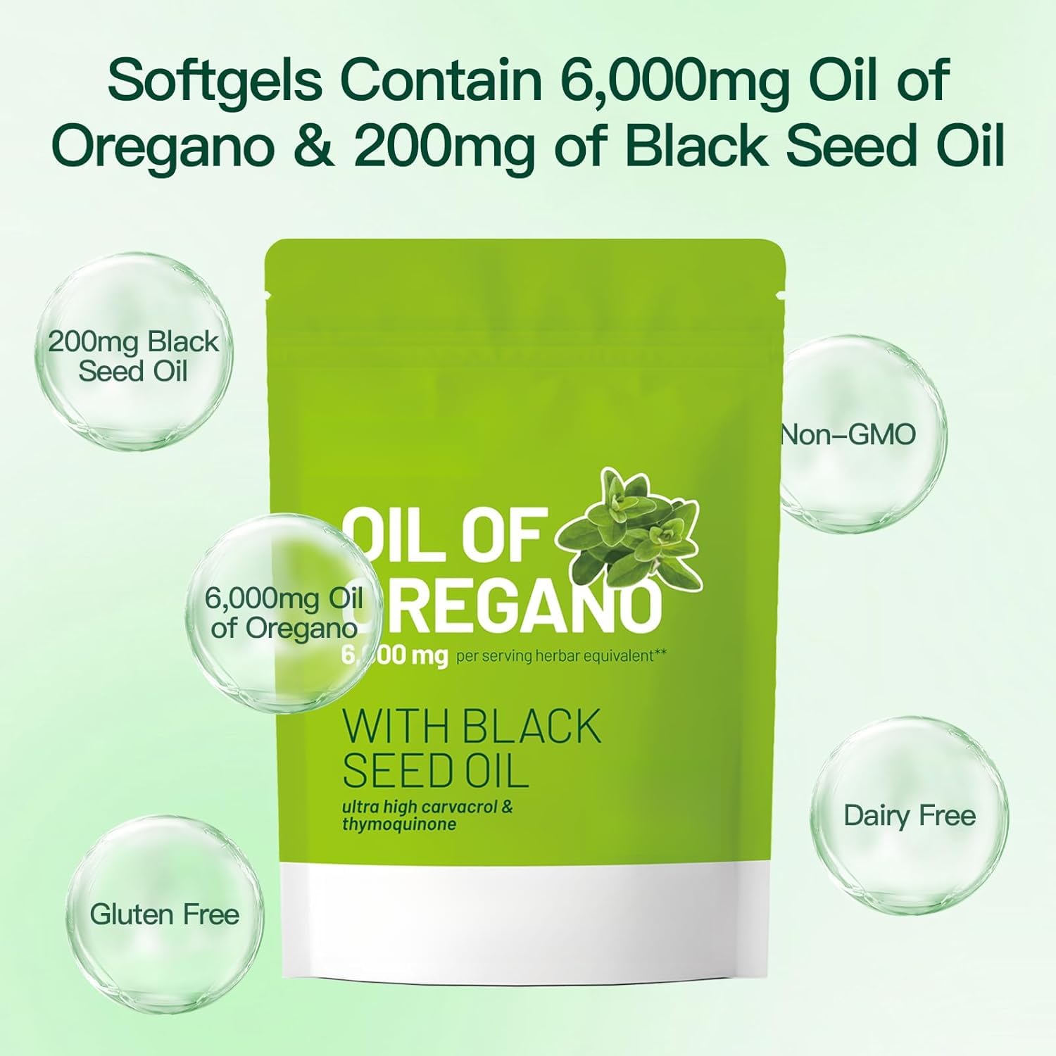 Generico Olio di origano, Olio equilibrato di origano con Olio di Semi Neri, Olio di origano Organico, timoquinone, Non OGM