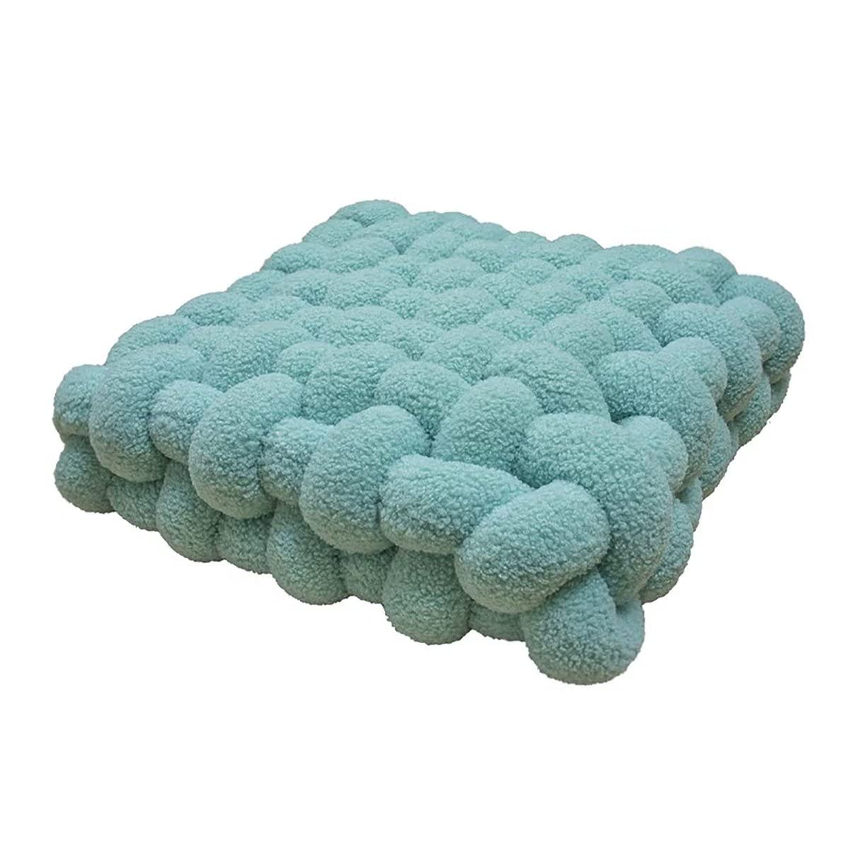 Cushion decoration cuddle cushion plush knot ball cushion knotted cushion knot pillow decorative cushion fluffy decorative cushion braided for sofa, bed, decorative,Light Blue, 40×40×12CM