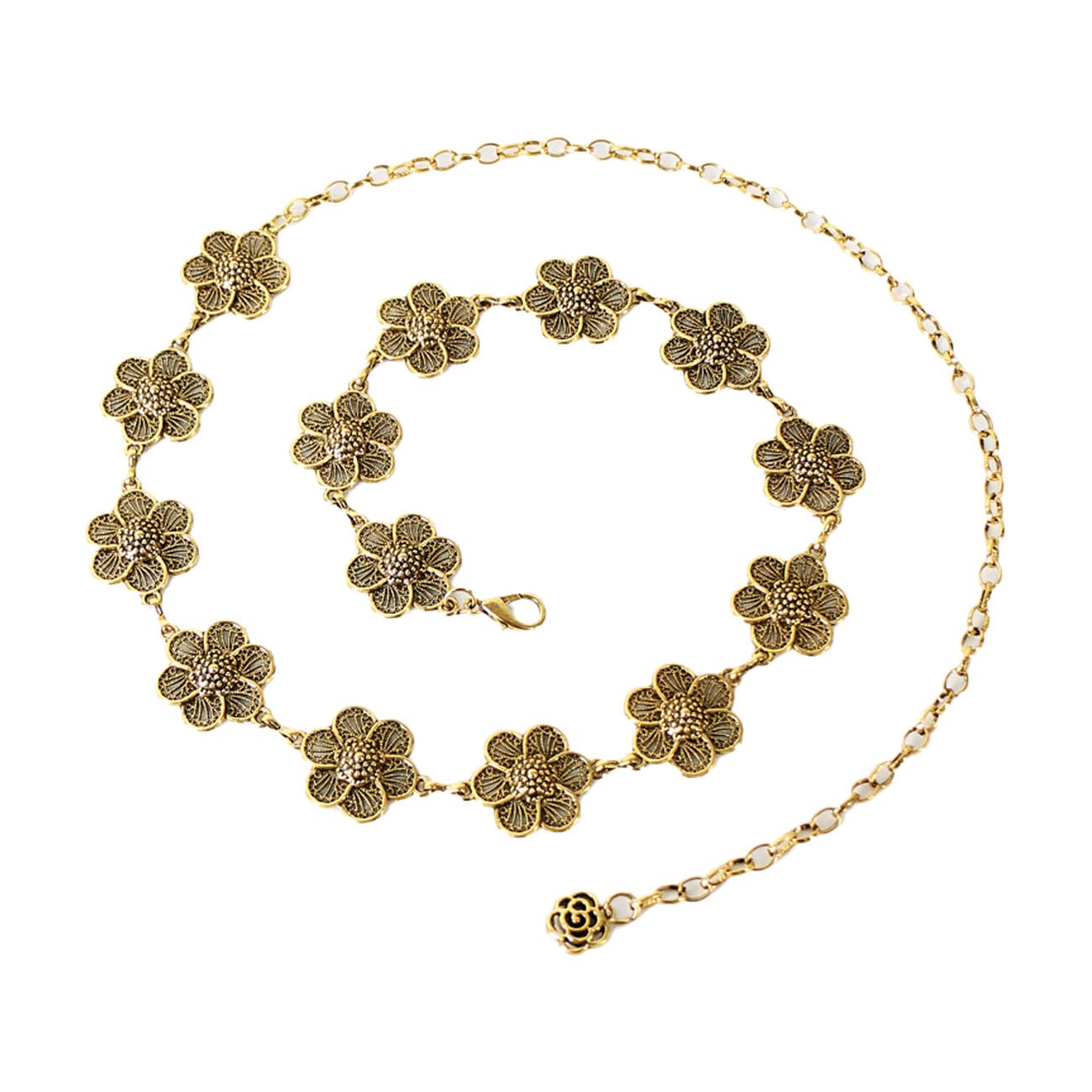 Emottos Women's 02-Gold Concho Chain Belt, Adjustable Carving Metal Waist Chain Western Cowboy Cowgirl For Exquisite Boho Belts For Jeans Dress(7 Style)
